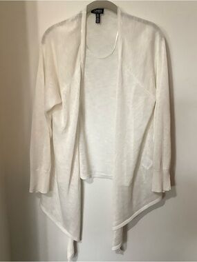 JONES NEW YORK:  Cream Open Front Draped Cardigan